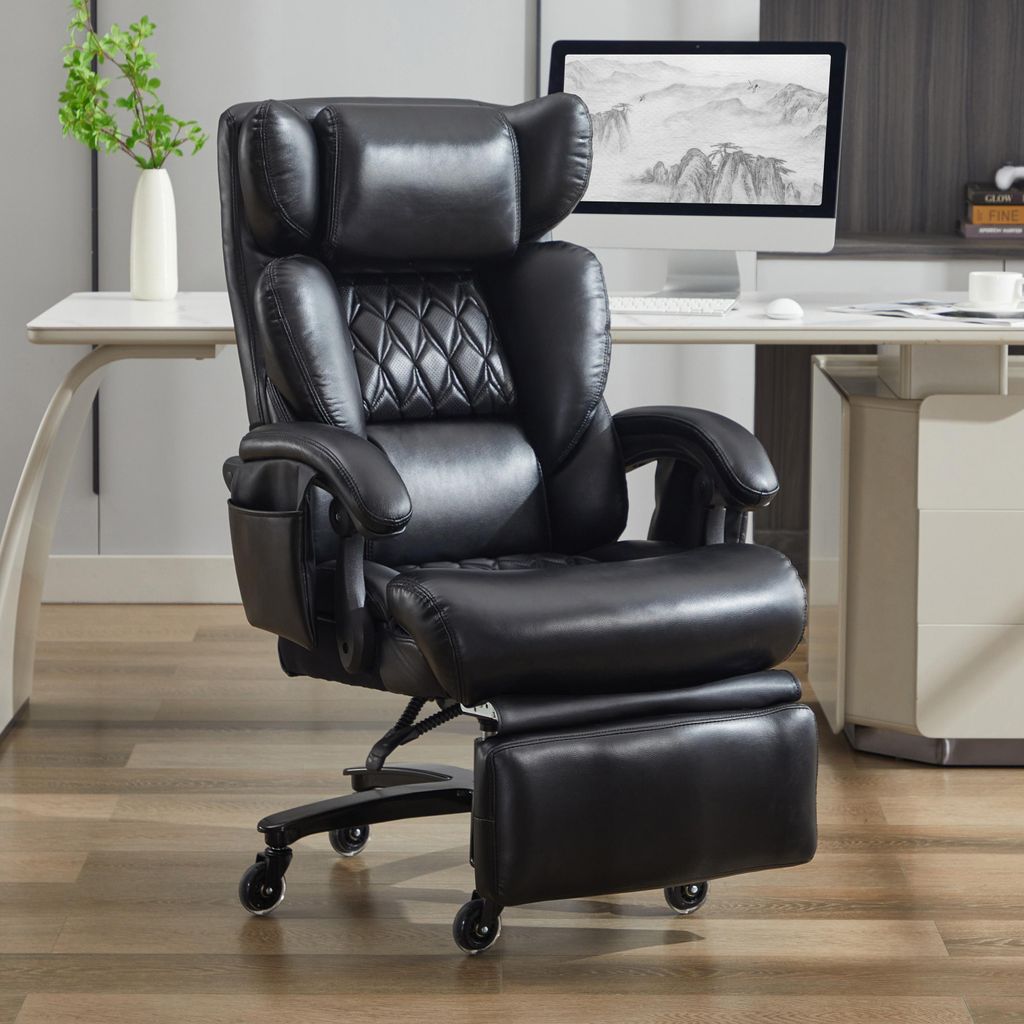 001-XXL Ergonomischer Bš¹rostuhl, Chefsessel mit Massage- und Heizfunktion, Kunstleder, Fu?stš¹tze, 360¡ã drehbar, verstellbare Rš¹ckenlehn...