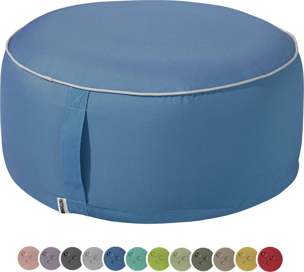 heimtexland Outdoor Pouf Sitzkissen wetterfest Garten Bodenkissen ausblasbar Fußhocker Yoga Lounge Hocker Tisch Party Deko Sitzsack 25x55 Typ551 Blau