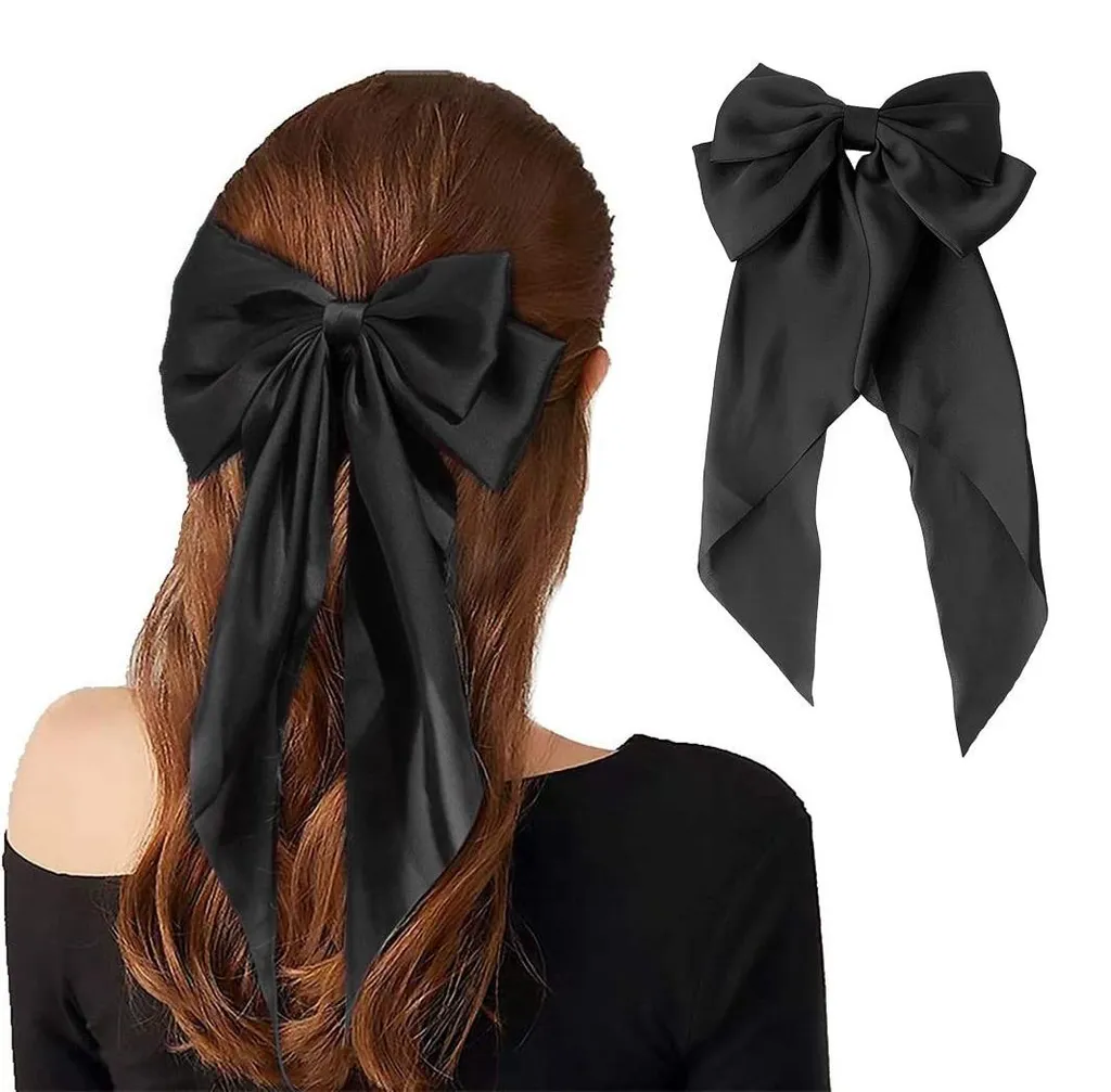 Barrette Cheveux Anti-Glisse Grand Nœud Noir - Fixation Forte et Chic