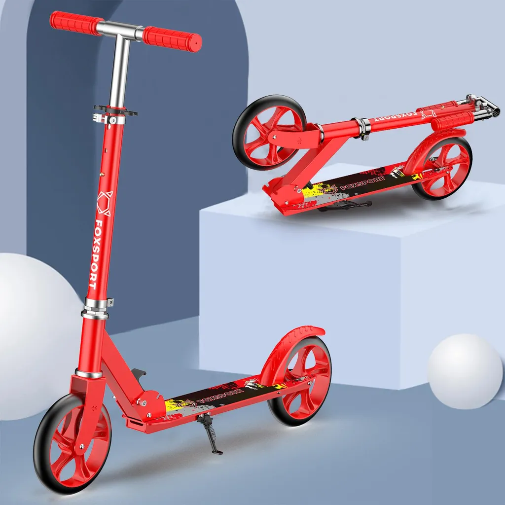 FOXSPORT Trottinette de ville pliable rouge avec frein à main guidon