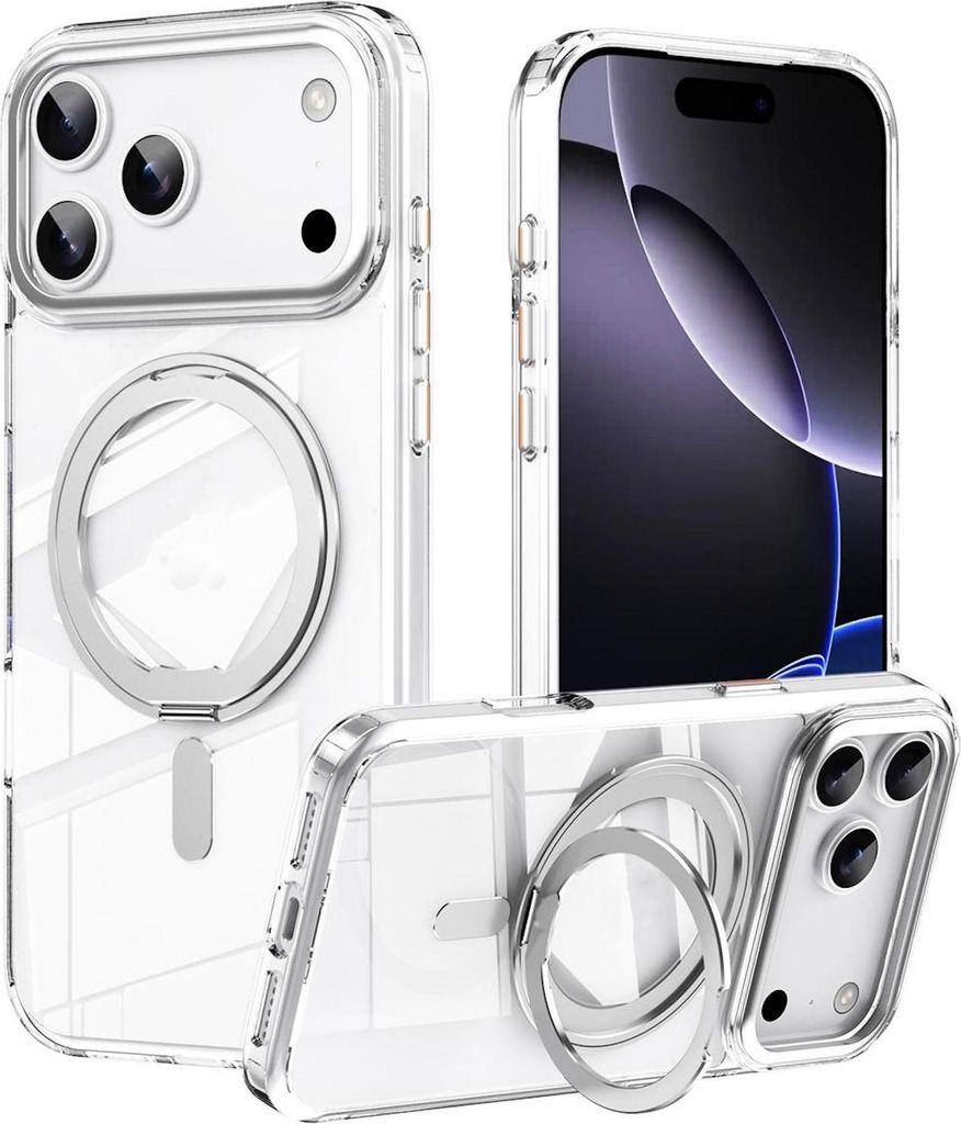 Für Apple iPhone 17 Pro Frosted 360 Ring MagSafe TPU + PC Schutz Hülle Silber