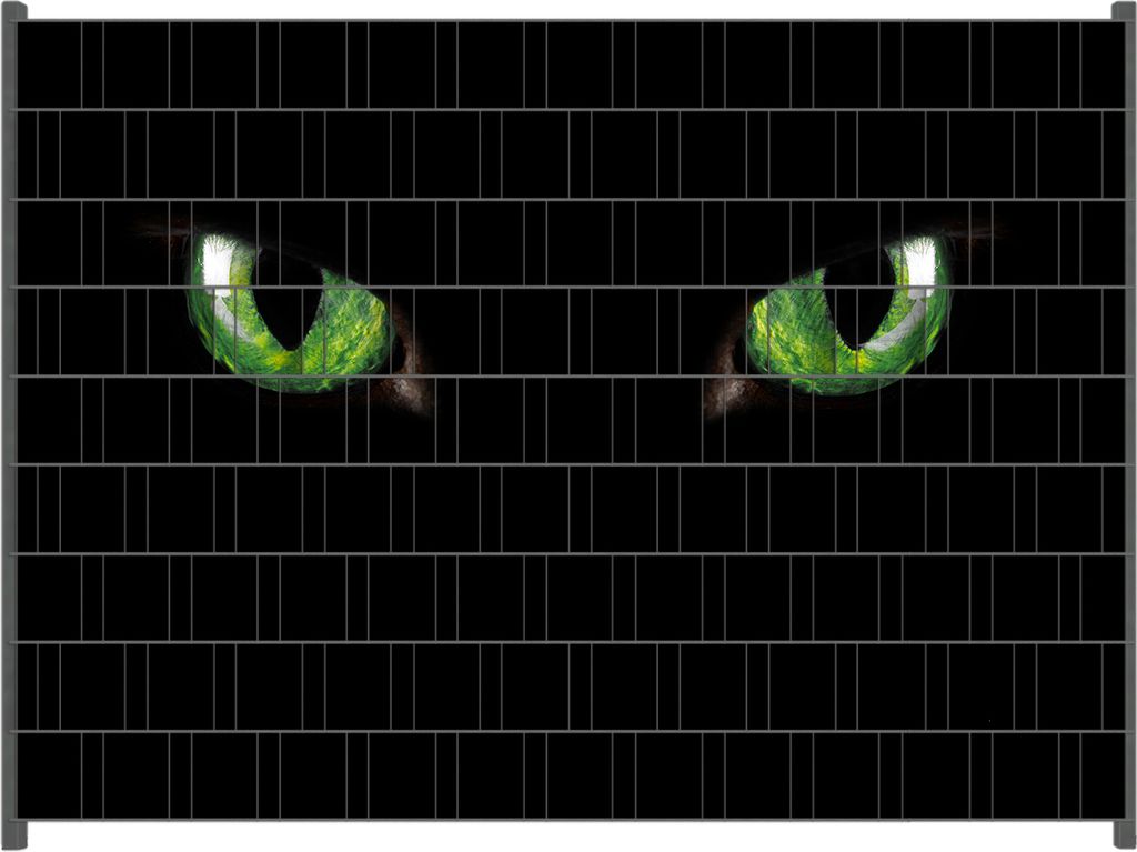 Wallario Zaunsichtschutz mit Motiv Grüne Katzenaugen bei Nacht für Ein- und Doppelstabmatten Zäune in der Größe 250 x 180 cm