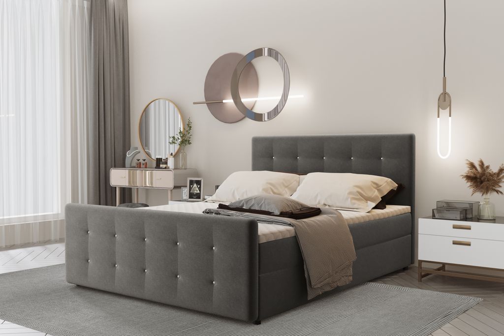Kaiser Möbel Boxspringbett 100x200 mit bettkasten und matratze+topper, Schlafzimmerbett AMOR Dunkelbraun