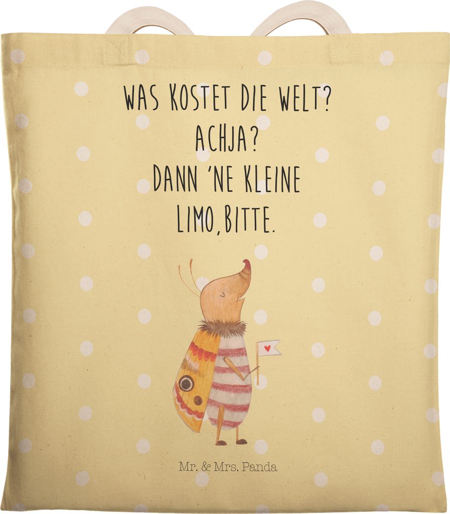Mr. & Mrs. Panda Tote Bag Nachtfalter Fähnchen - Gelb Pastell - Geschenk, Niedlich, Käfer, Einkaufstasche, Spruch Witzig, Lustige Sprüche, Tasch...