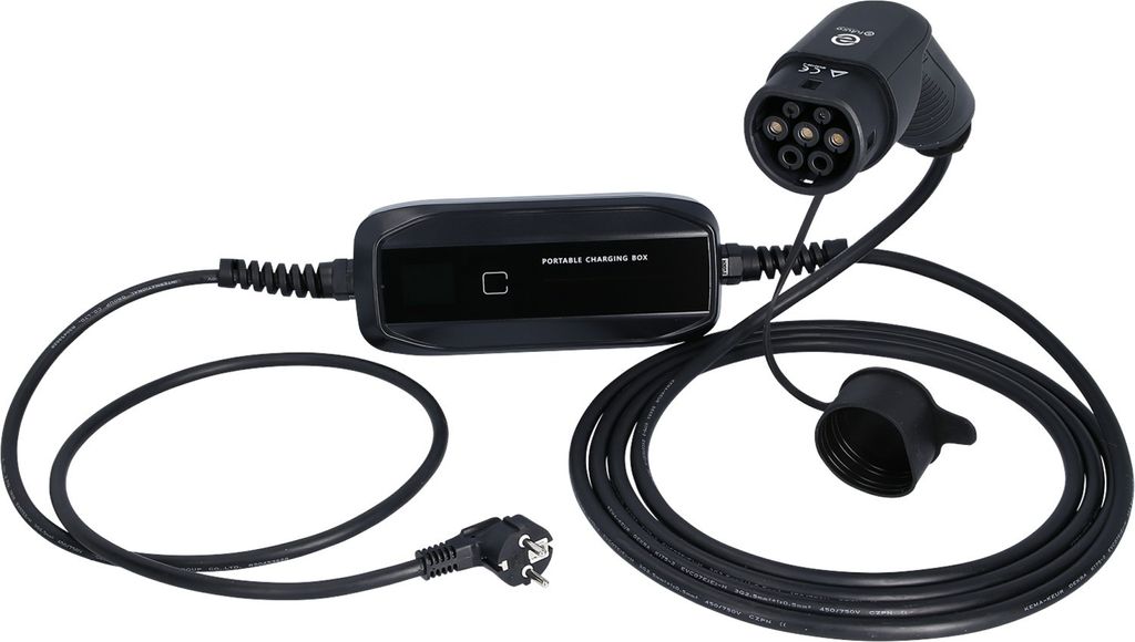 KS TOOLS 117.7610 efuturo mobile Ladestation mit Typ 2 Ladekabel, 1 Phase, bis zu 3,7 kW, bis zu 16 A, 230 V, Mode 2, LCD Display, Schuko-Stecker