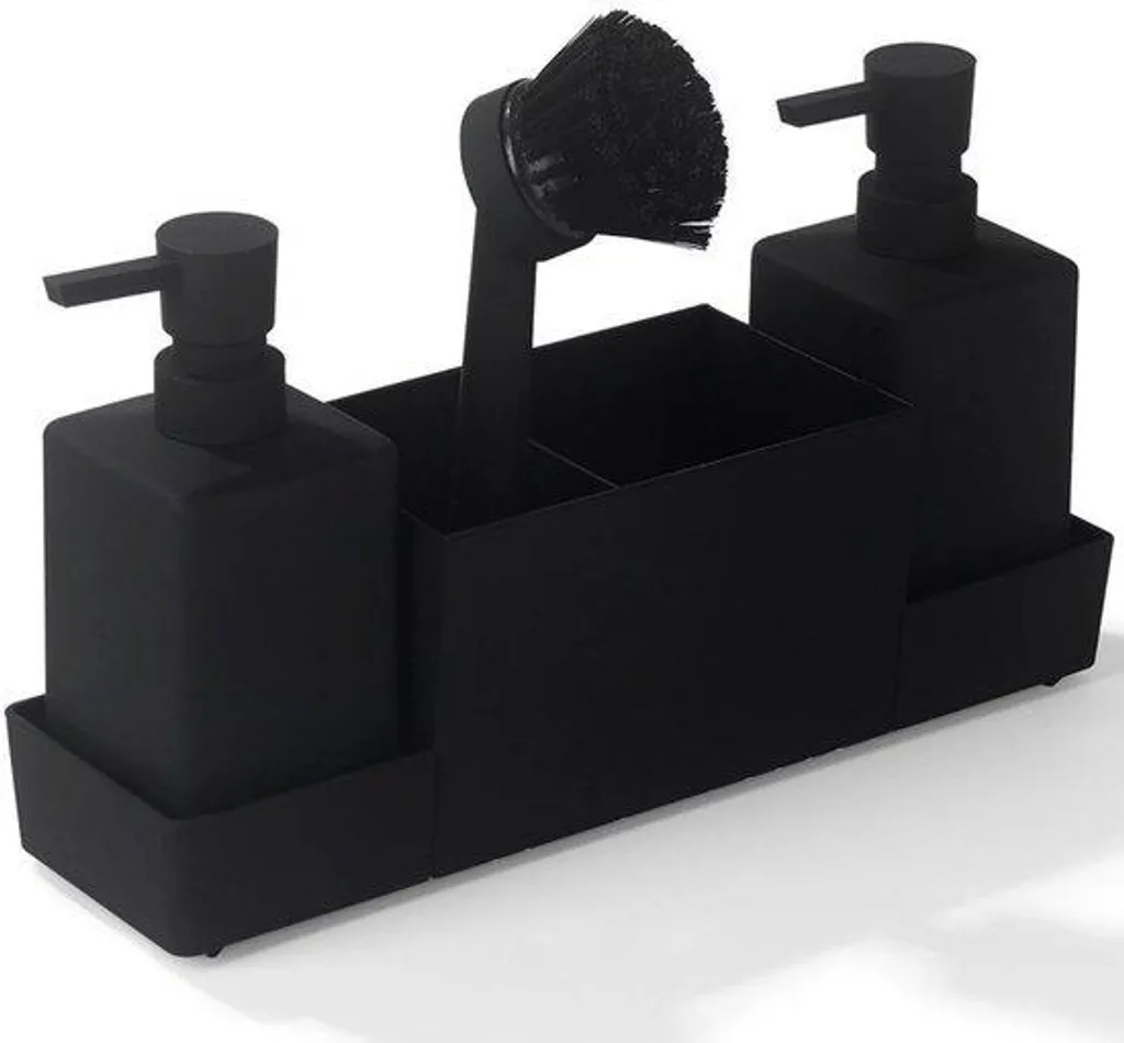 Station de nettoyage d'évier avec poubelle compacte et brosse noire