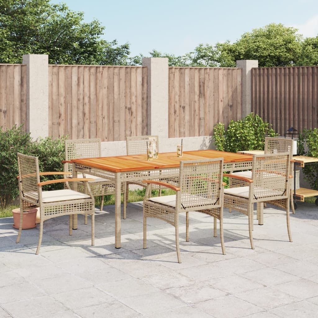 Maison Exclusive - 7-tlg. Garten-Essgruppe mit Kissen Beige Poly Rattan