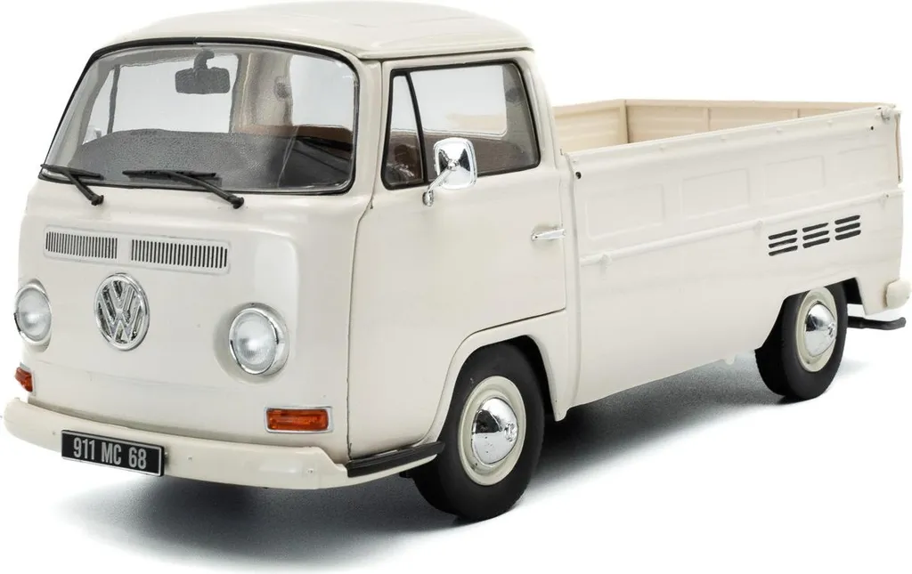 Voiture miniature VW T2 Pick-up Porsche Racing 1:18 Solido en métal blanc