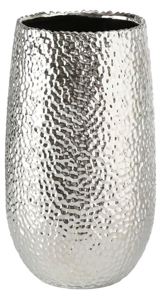 Vase/Blumenvase gehammert - silber - 31 cm - Keramik Produktbild 
