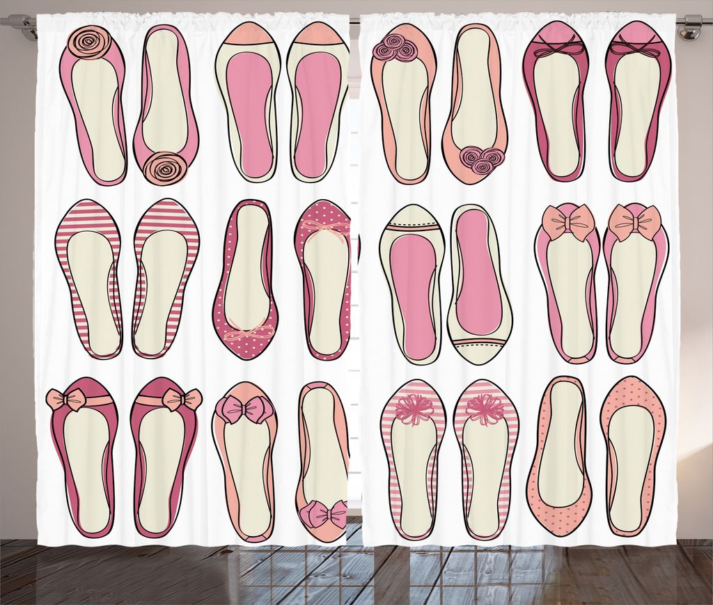 ABAKUHAUS Retro Rustikaler Gardine, Ballerina-Ballett-Schuhe, Schlafzimmer Kräuselband Vorhang mit Schlaufen und Haken, 280 x 175 cm, Beige Rosa