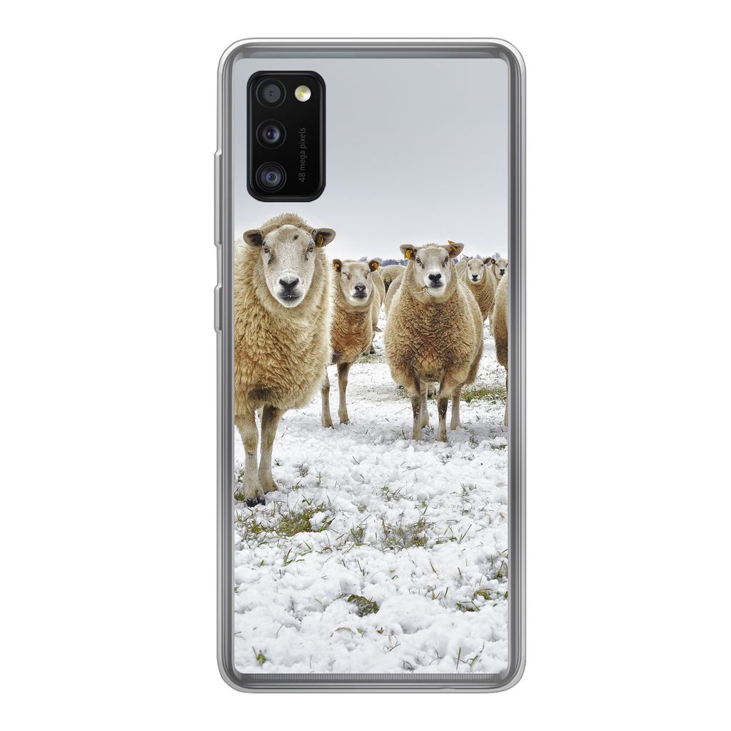 MuchoWow Handyhülle Schutzhülle Hülle für Samsung Galaxy A41 Schafe - Wolle - Schnee Silikon Softcase Handy Hülle - Mobiltelefon