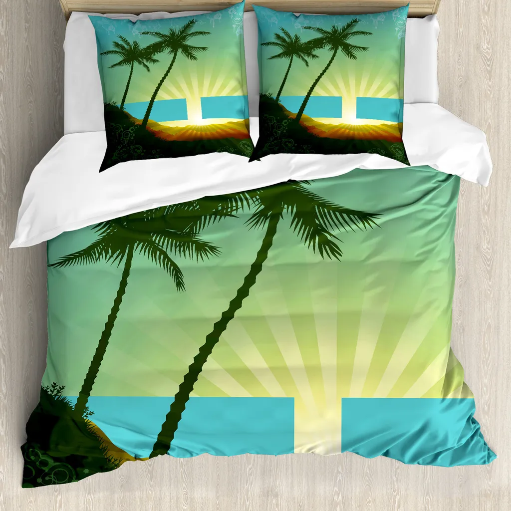 Parure de lit motif paysage tropical avec housse de couette et taie