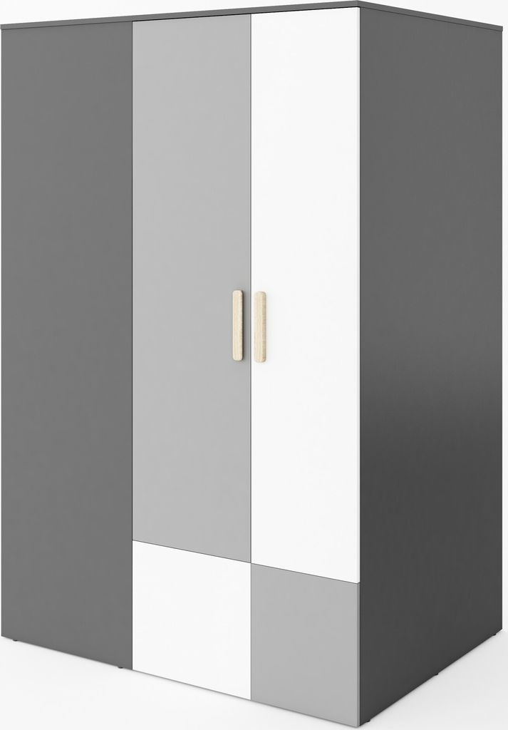 Furniture24 Eckkleiderschrank POK P00P, Eckschrank, Begehbarer Kleiderschrank mit 4 Einlegeböden, 2 Kleiderstangen, Innere LED Beleuchtung und Spi...