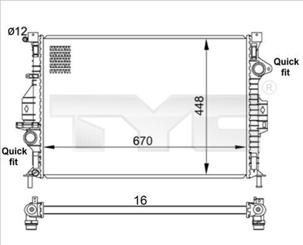 TYC 710-0057 Motorkühler OE 1377541 kompatibel mit C-Max, Focus, Galaxy, Kuga, Mondeo, S-Max, S60, S80, V60, V70