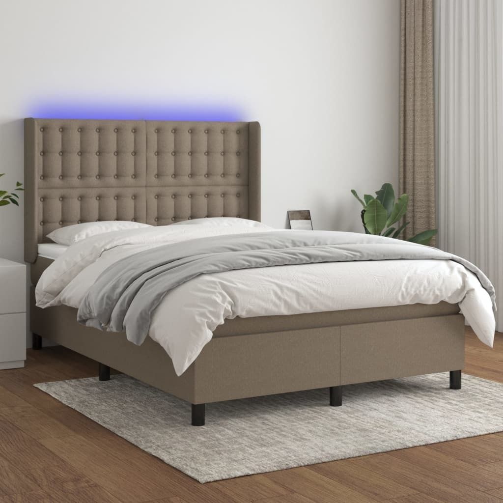 Maison Exclusive - Boxspringbett mit Matratze & LED Taupe 140x200 cm Stoff