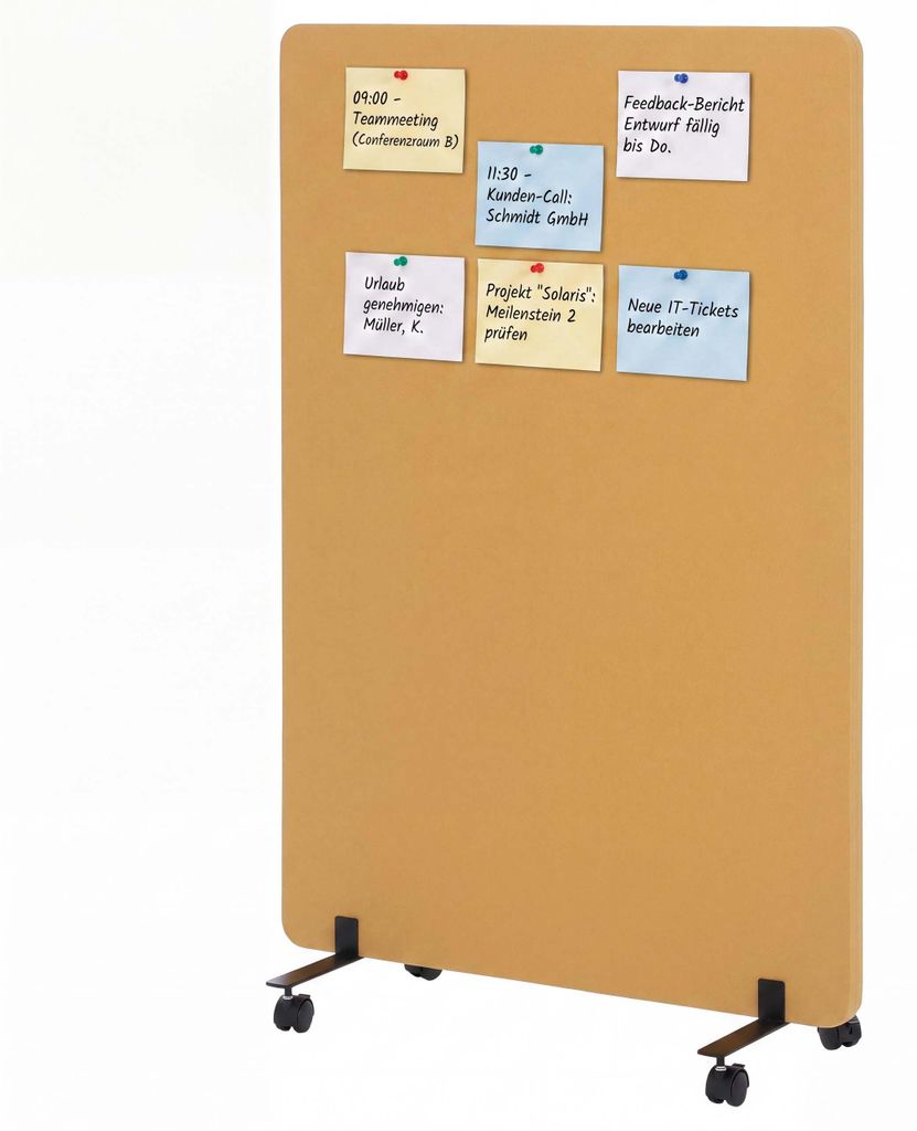 Akustik-Trennwand MCW-G77, Büro-Sichtschutz Raumteiler Pinnwand, doppelwandig rollbar Stoff/Textil 127x80cm gelb
