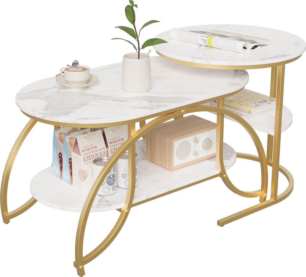 UnboxG Couchtisch aus Metall – Wohnzimmertisch mit Stauraum – Tisch Wohnzimmer mit Zwei Ablagen– Sofatisch 46x80x45 cm/52x52x51 cm – Coffe...