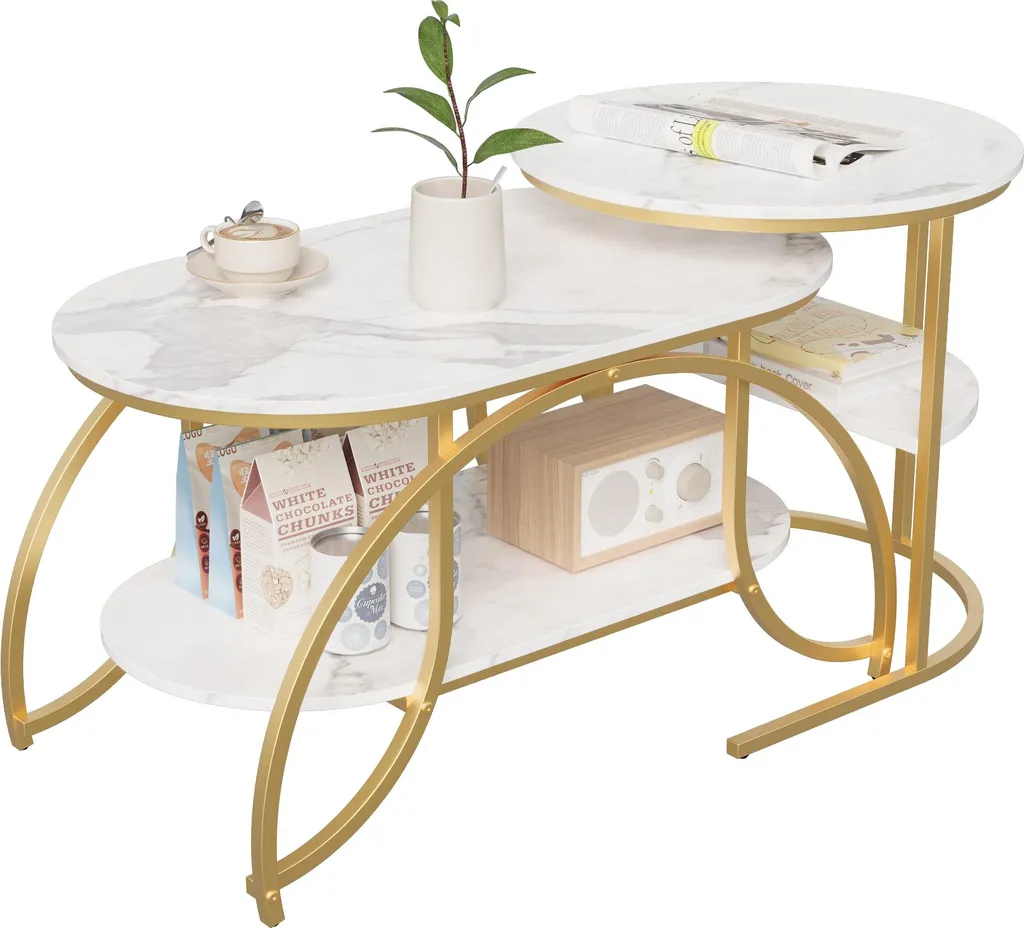 Table d'Appoint Ronde Effet Marbre et Pieds Dorés Style Luxe Design