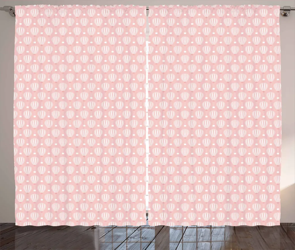 ABAKUHAUS Avventura Tenda rustica, tema Lullaby Zeit, tende universali per soggiorno con passanti e ganci, 280 x 175 cm, rosa cipria e bianco