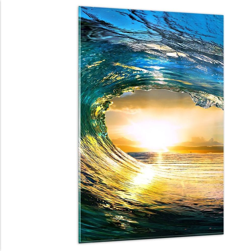Bilder auf glas - Einteilig - Ozean Welle Sonne Klima - 80x120cm - Glasbilder - Wandbilder - Bilder - zum Aufhängen bereit - Wanddekoration aus Gl...