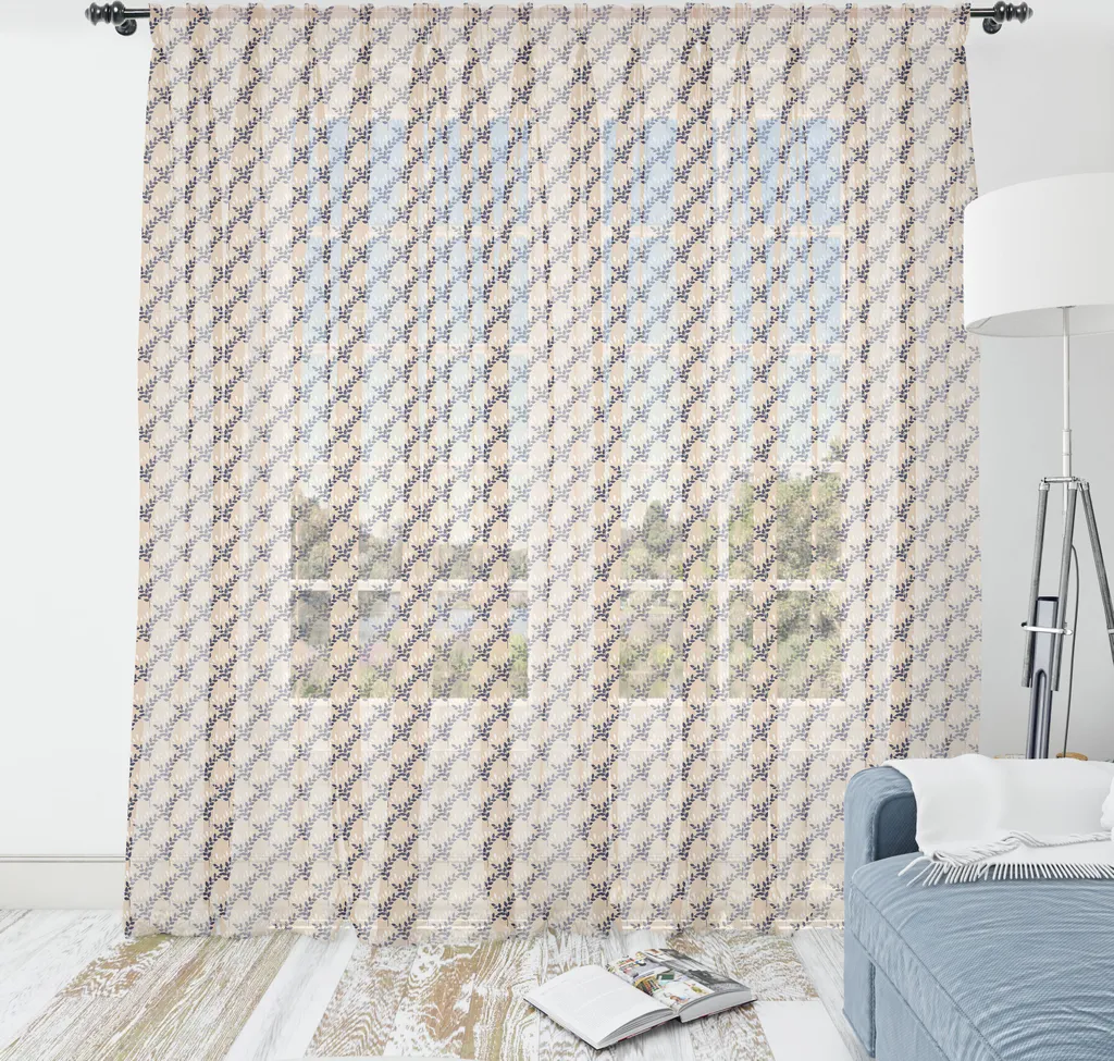 Tapisserie Murale en Tissu Satiné Motif Jardin Botanique Gris
