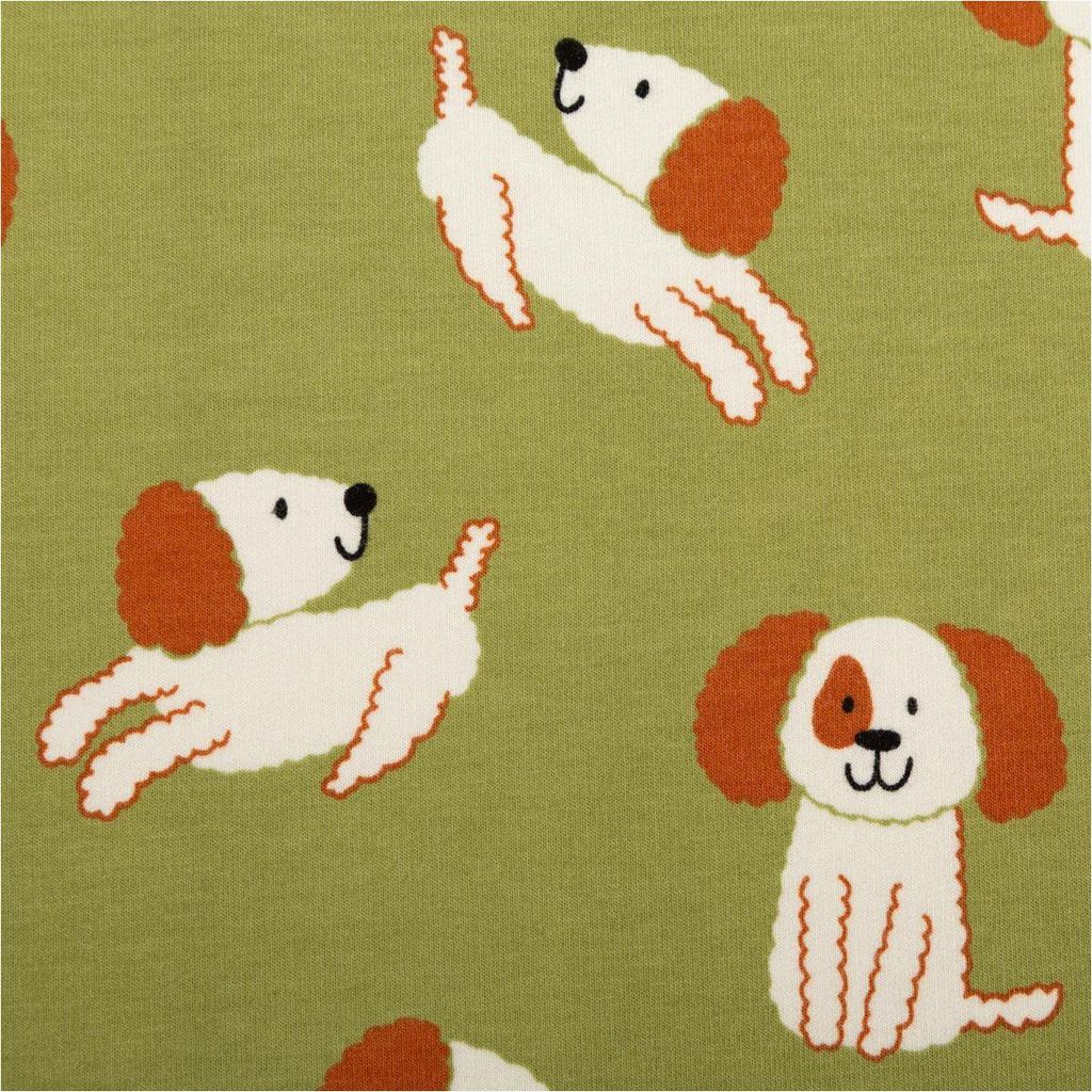 Sweatstoff Soft Sweat aus Baumwolle Hunde grün ecru 1,48m Breite