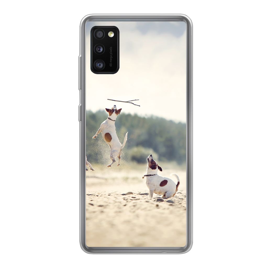 MuchoWow Handyhülle Schutzhülle Hülle für Samsung Galaxy A41 Hund - Zweig - Sand Silikon Softcase Handy Hülle - Mobiltelefon
