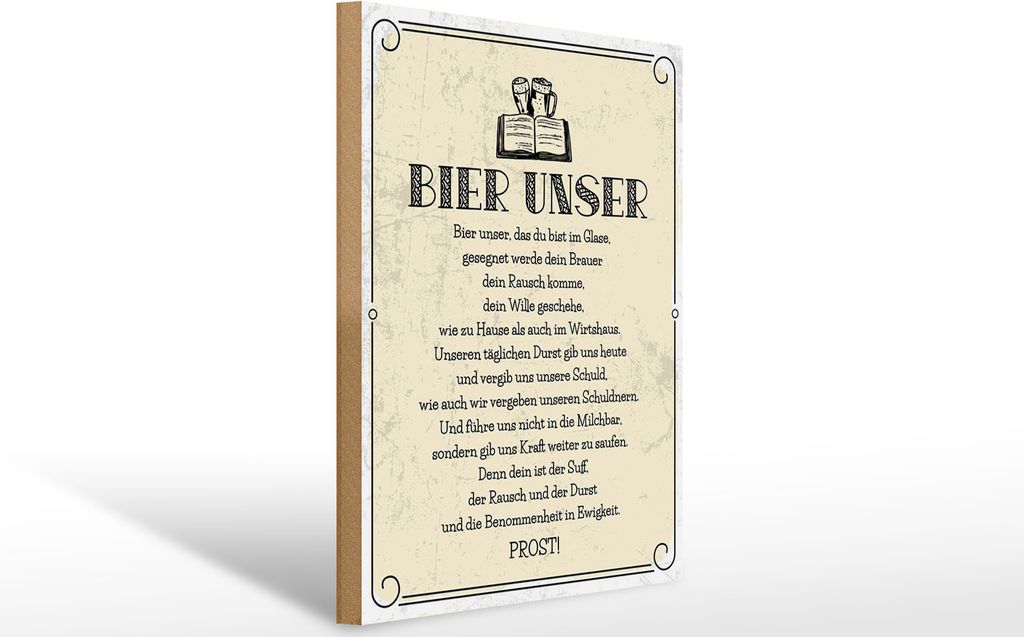 Holzschild Bier Unser in Ewigkeit Gebet, 40x30 cm, Holzschilder Spruch Alkohol Beer