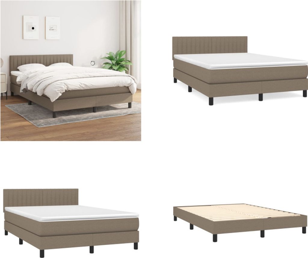 vidaXL Boxspringbett mit Matratze Taupe 140x200 cm Stoff - Boxspringbett - Boxspringbetten - Bett - Schlafzimmermöbel