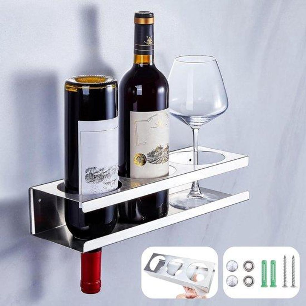 Wijnrek an der Wand - Weingläserhalter - Silber - Ideal für den Hausgebrauch