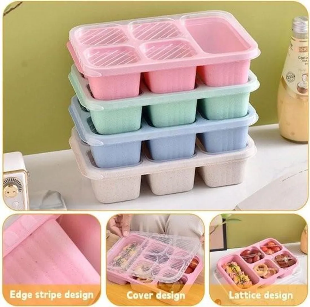 Set di 4 contenitori per il pranzo riutilizzabili in stile bento con 4 scomparti, ideali per bambini e adulti. A tenuta stagna e compartimentati, permettono di conservare il cibo a scuola, al