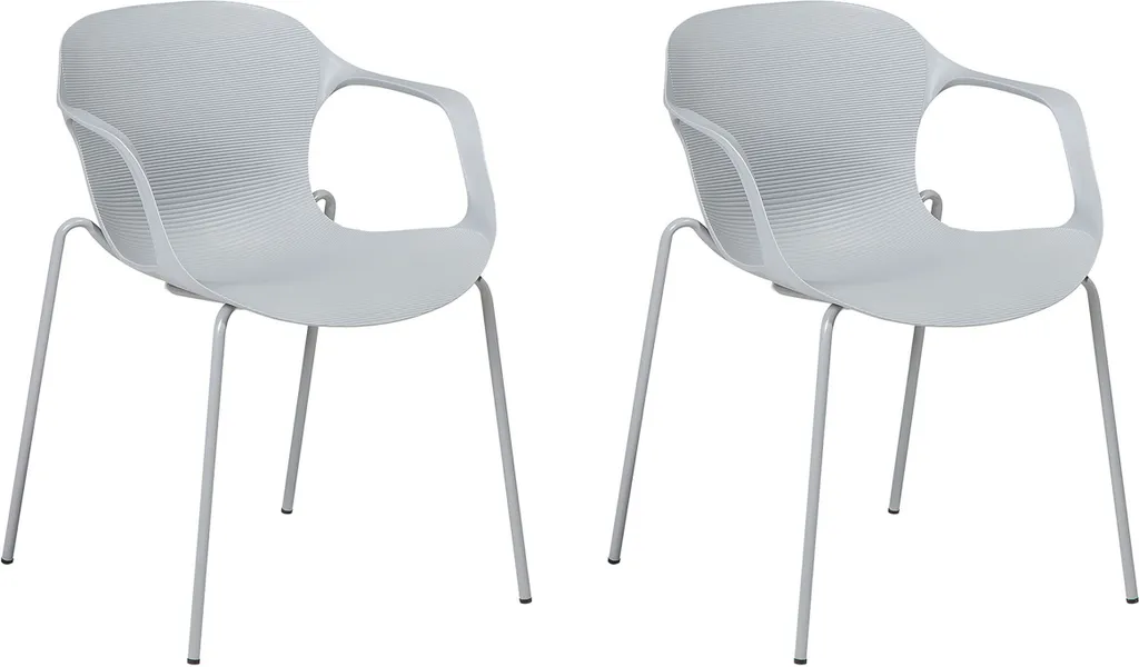 Lot de 2 chaises design en plastique gris avec accoudoirs et pieds métal