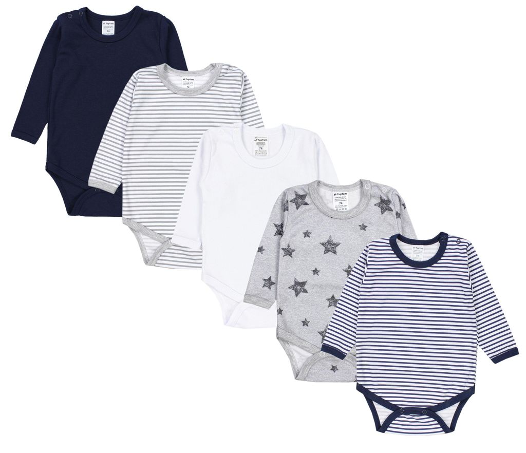 TupTam Jungen Baby Body Langarm Unifarben 5er Pack, Farbe: Produktbild 