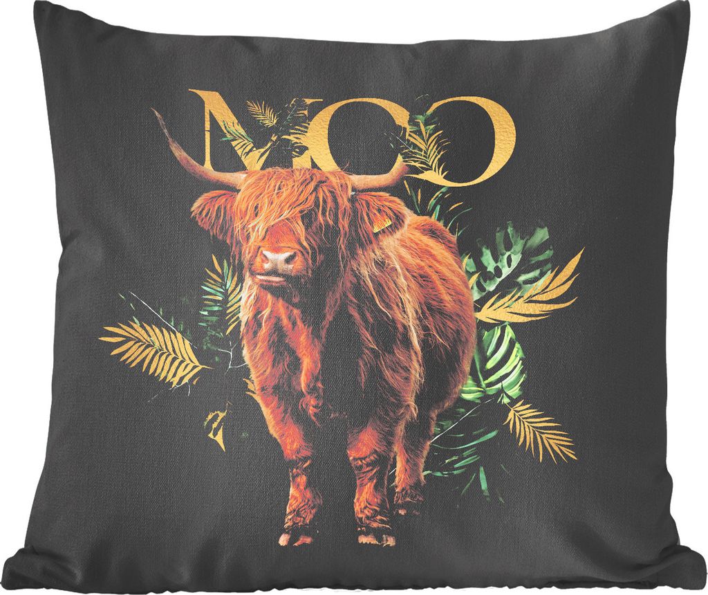MuchoWow Zierkissen Sofakissen Wohnzimmer Dekokissen 60x60 cm Schottisches Hochlandrind - Gold - Marmor - Sitzfläche - Foto Polster