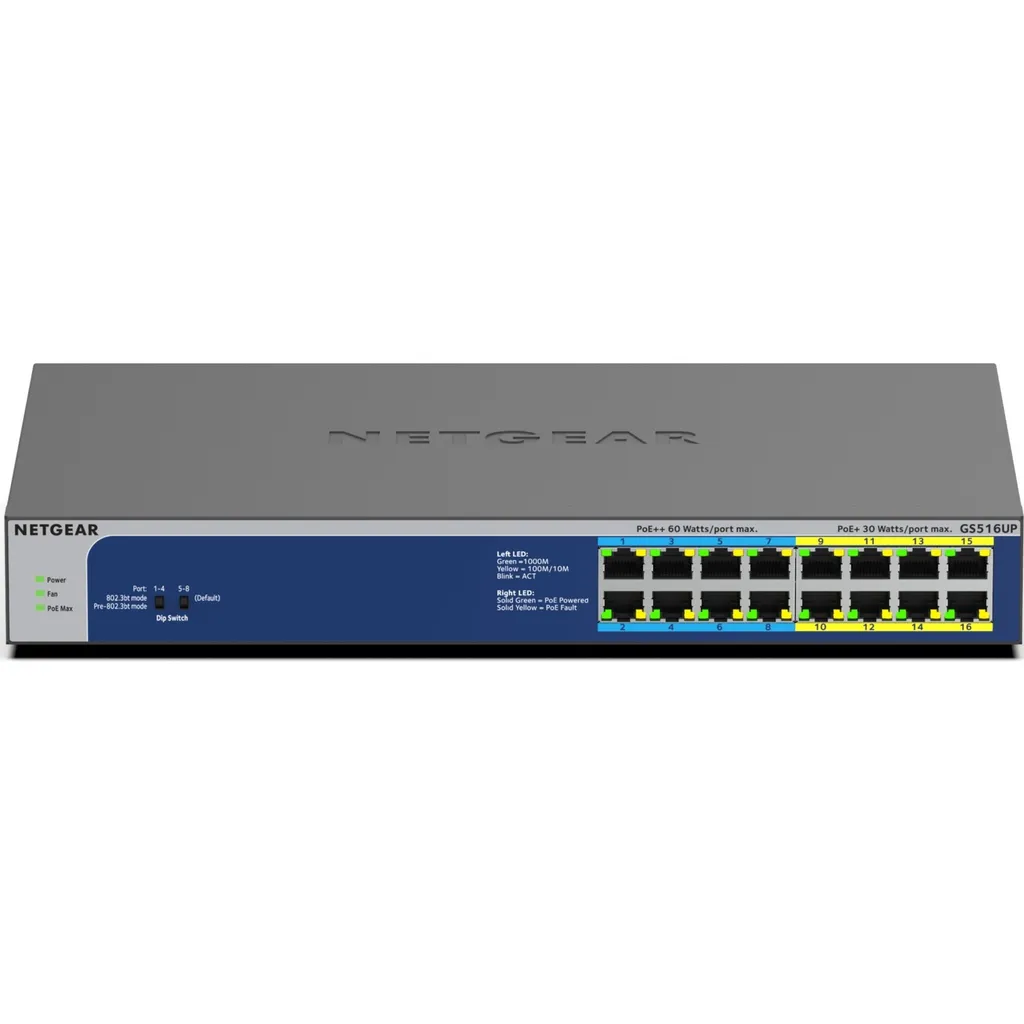 Switch NETGEAR GS516UP 16 ports Gigabit PoE++ Ultra60 380W Silencieux