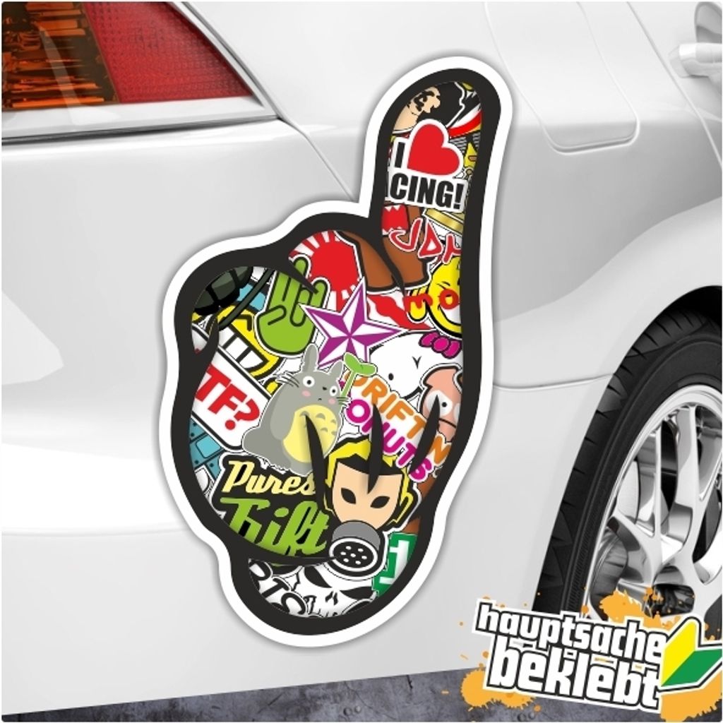 Kiwistar - Autoaufkleber - 30x18 cm - Zeigefinger Pass auf Stickerbomb für Auto, Laptop, Fahrrad, LKW, Motorrad Aufkleber Mehrfarbig Sticker Decal