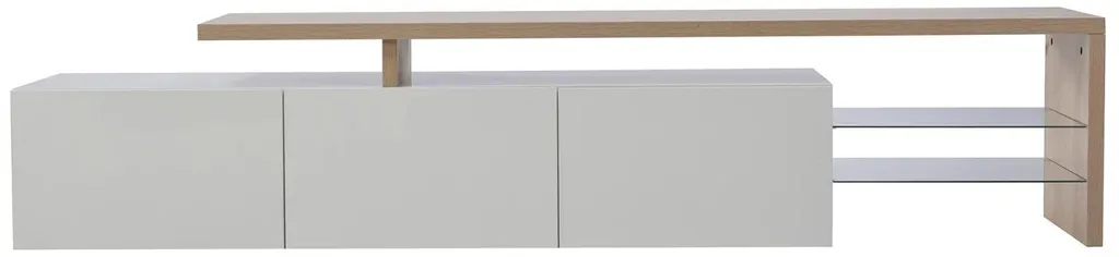 Grand Meuble TV de Salon Blanc avec Rangement Tiroirs et Vitrines LED