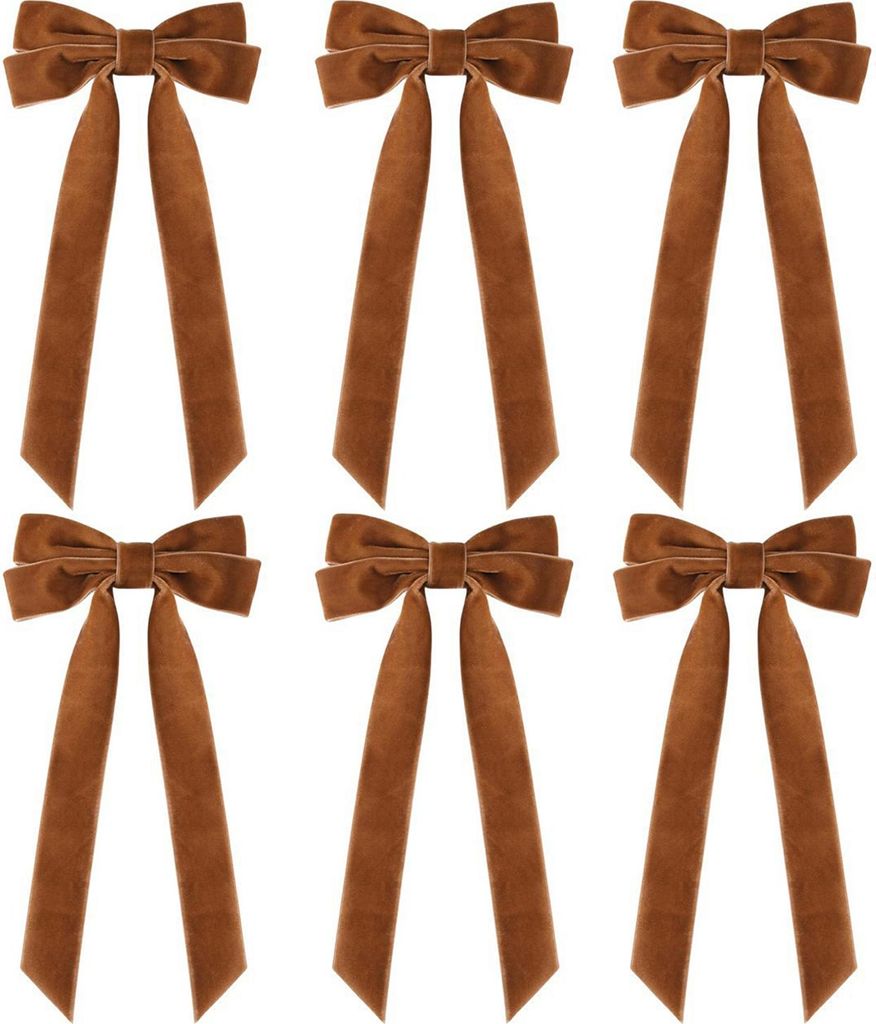 6-teiliges Set Samtschleifen-Weihnachtsbaumschmuck, Weihnachtsornamente für Heimpartys, festliche Weihnachtsdekoration, für drinnen und draußen