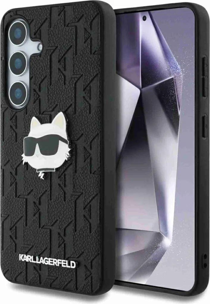 Custodia Karl Lagerfeld in pelle Monogram Pin Logo Choupette Head Do Samsung Galaxy S25 Czarny