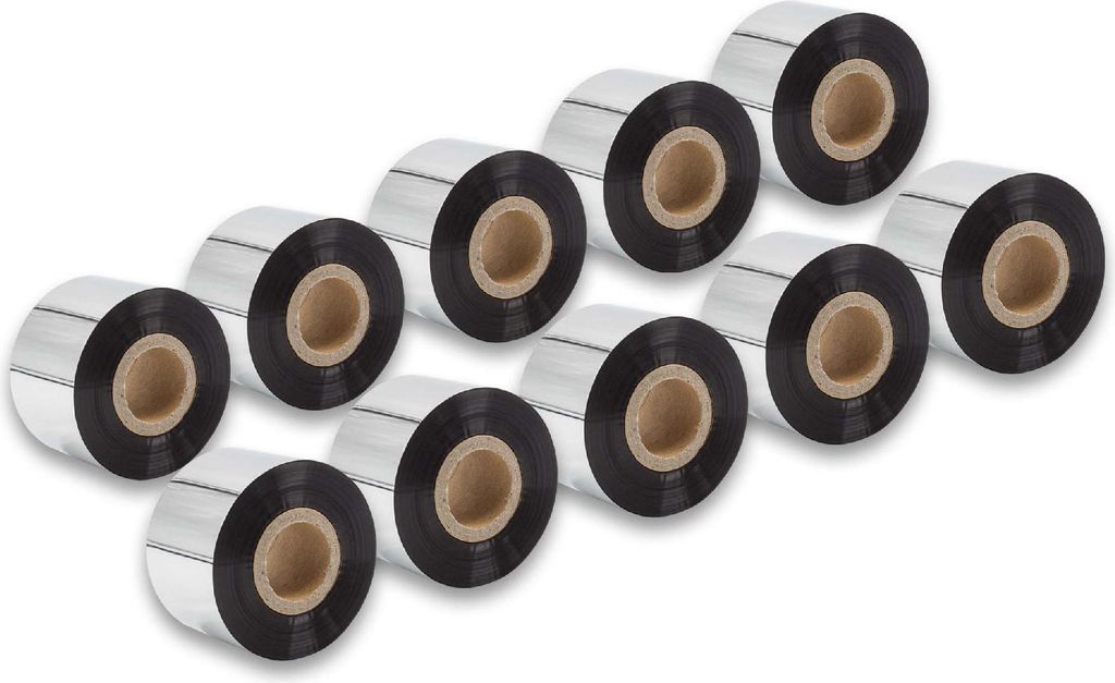 vhbw 10x Thermotransfer-Band kompatibel mit Zebra ZM600, Z-Serie, ZM400, Z6M+ Drucker Etikettendrucker, Wischfest, 40 mm x 300 m, Wachs-Plus Schwarz