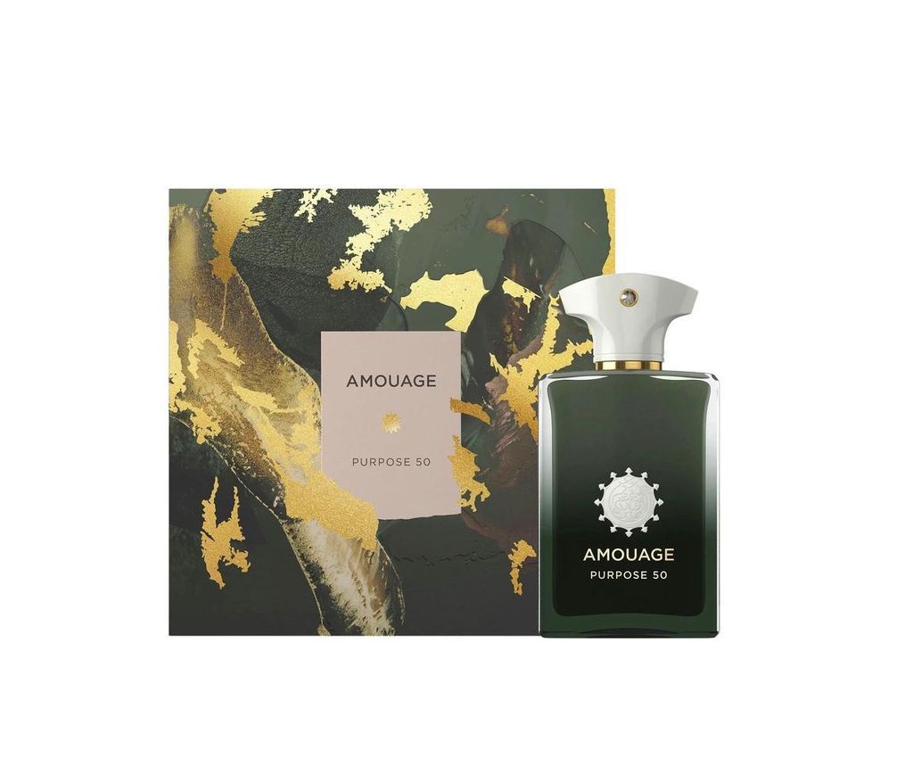 A perfume bottle and its packaging are displayed against a white background.