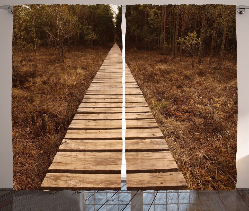 ABAKUHAUS Wald Rustikaler Vorhang, Hölzerner Pfad Abenteuer, Wohnzimmer Universalband Gardinen mit Schlaufen und Haken, 280 x 225 cm, Braun Grün
