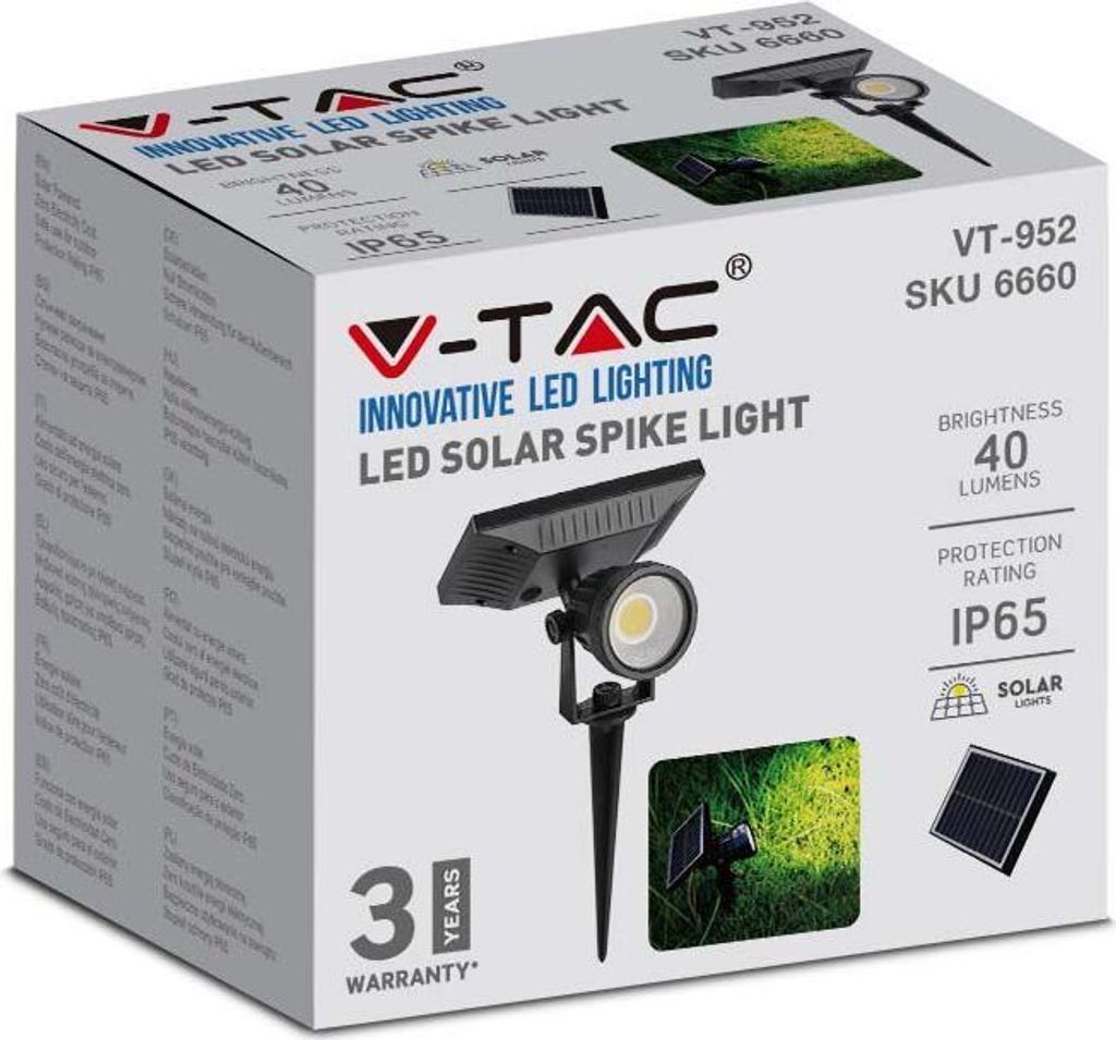 Lampa ogrodowa wbijana solarna reflektor LED V-TAC  2W IP65 Zdjęcie produktu 