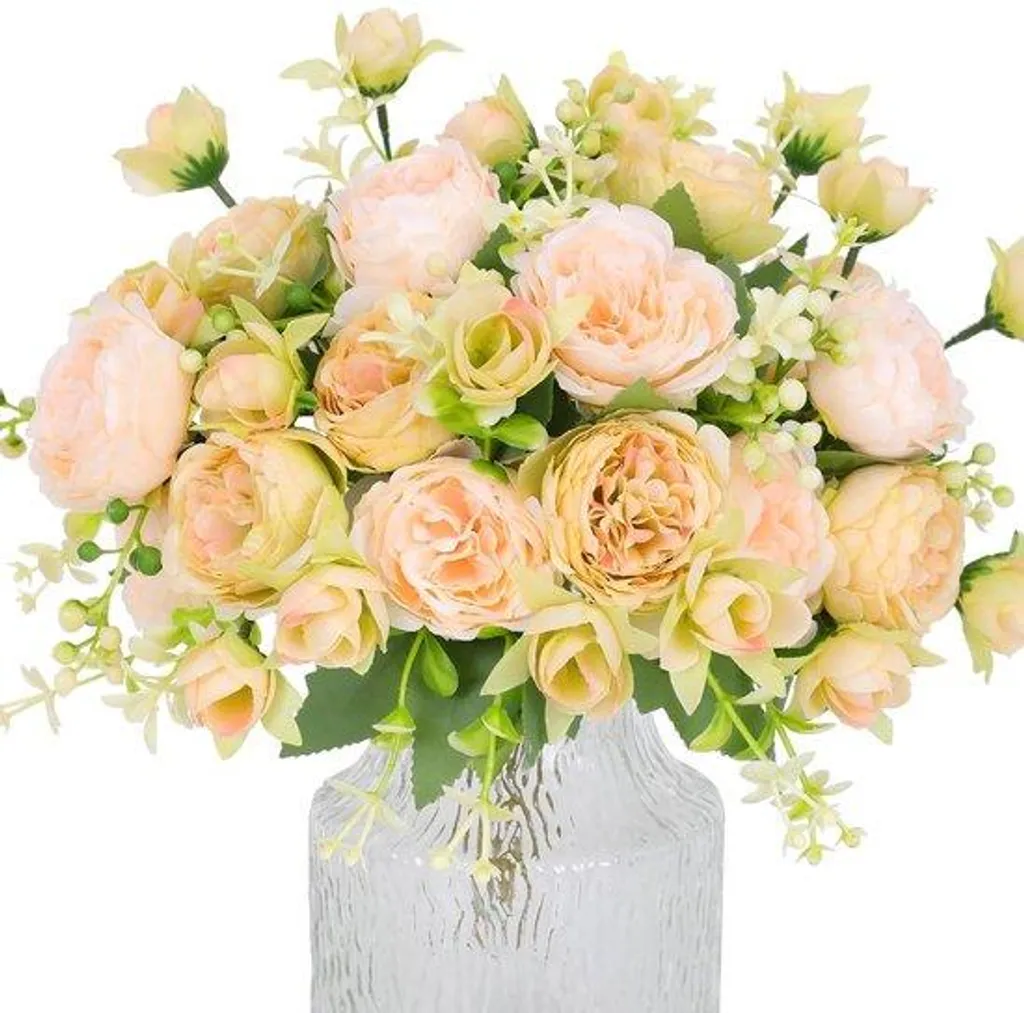 Fleurs en Soie Haute Qualité Blanc et Vert pour Décoration Intérieure x4