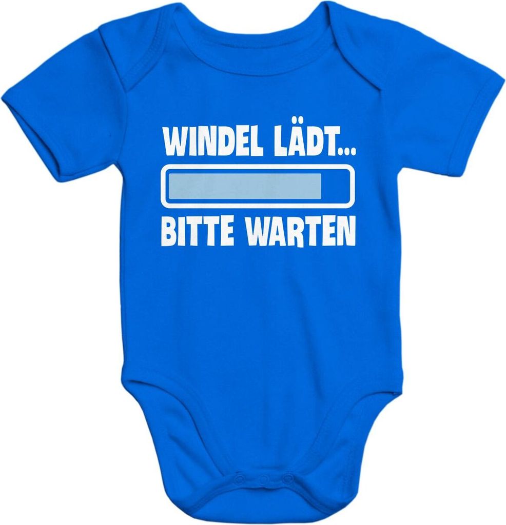 Kurzarm Baby-Body mit Aufdruck Windel lädt bitte warten Spruch lustig Baumwolle Moonworks blau 6-12 Monate