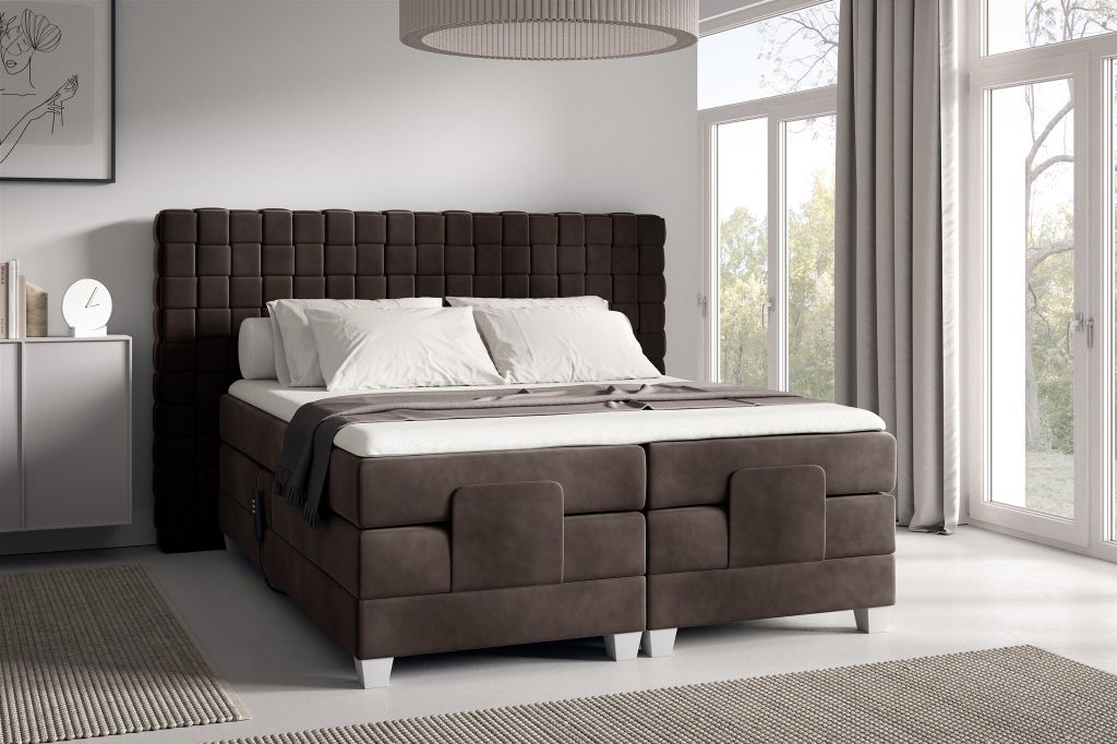 Boxspringbett Elektrisch Bett VIDAL 140x200cm in Stoff Fresh Dunkelbraun