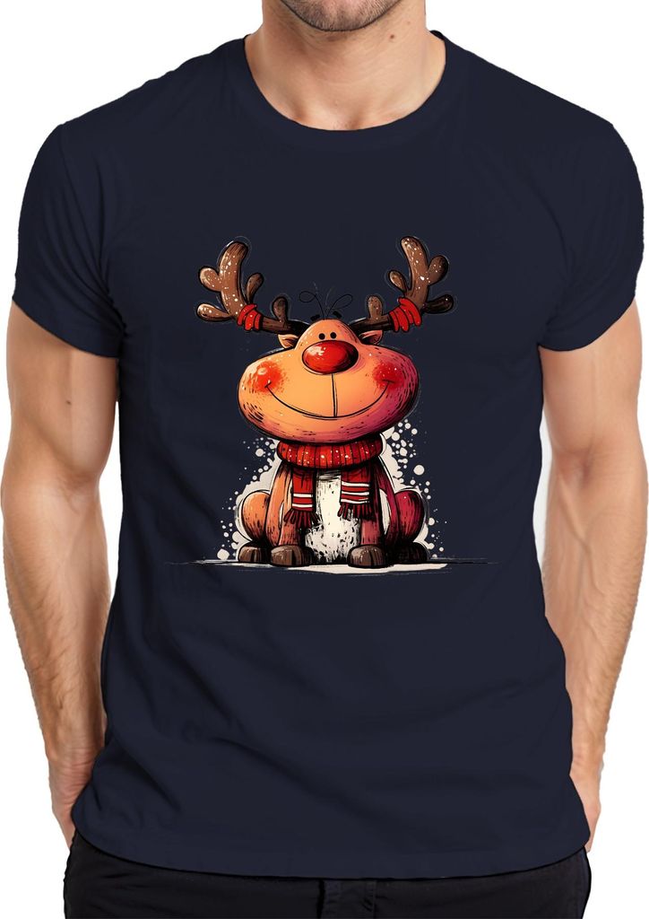 Weihnachten Niedliches Rentier Rudolph Schal Geschenk Kinder Herren T-Shirt, Navy, 3XL