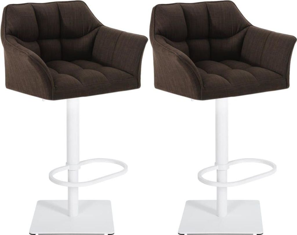 Set aus 2 verstellbaren Barhockern – Hochhocker – Extra Sitzkomfort | Grundfarbe: Weiß | Farbe: Braun