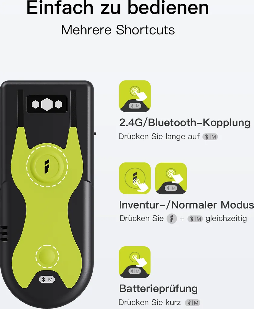 Douchette code-barres sans fil Inateck verte pour gestion de stock