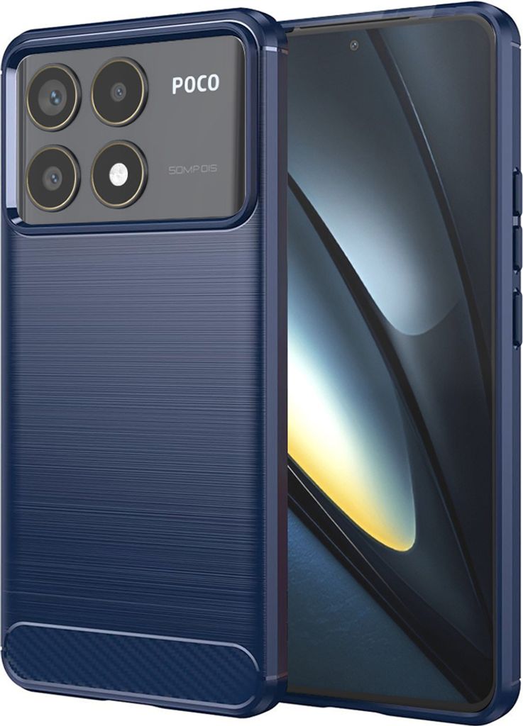 Techsuit Carbon Silicone Back Cover Hülle für Xiaomi Poco F6 Pro - Blau